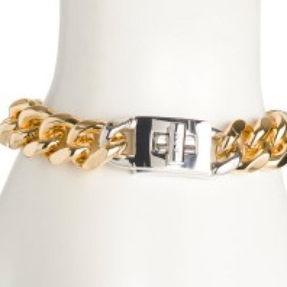 REBECCA MINKOFF Dual Tone Chunky Chain Turnlock Bracelet in Silver/Gold - Picture 4 of 5
